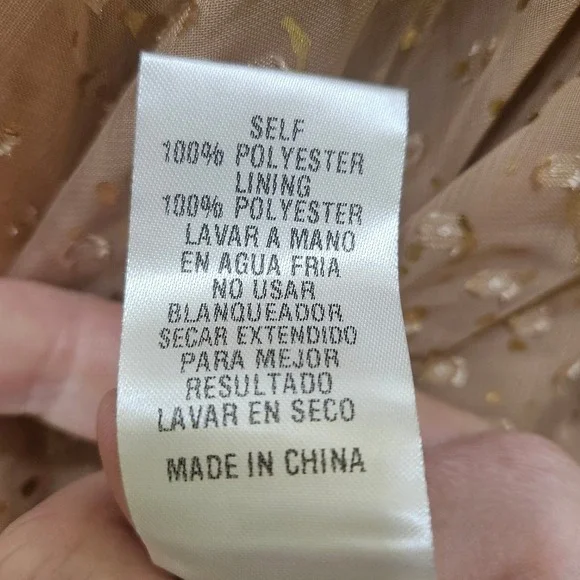 Storia Women Gold Flake Embroidered Dots Babydoll Puff Sleeve Mini Dress Small - Picture 8 of 10